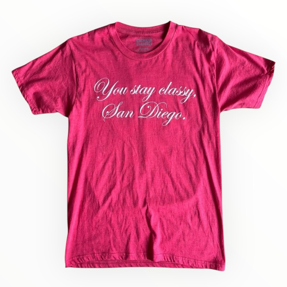 Anchorman Mens Medium Ron Burgundy Stay Classy San Diego Funny Red Shirt